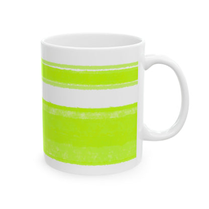 Mega Stripe Kitty Butterfly Flutter Ceramic Mug  Lime
