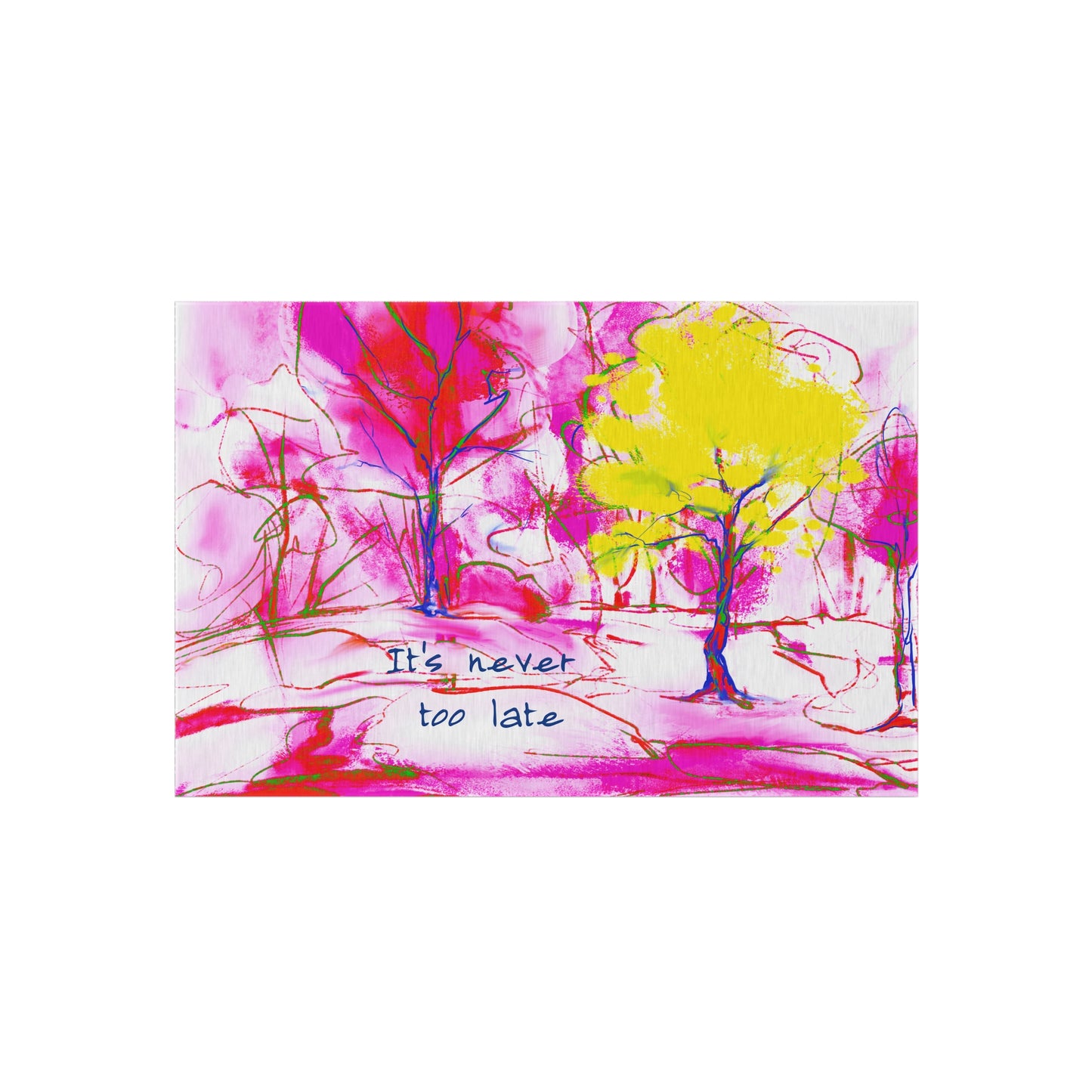 Inspirational Landscapes Indoor/Outdoor Rug, "It's never too late", Red, Pink, and Yellow Non-Slip