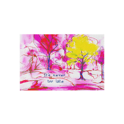 Inspirational Landscapes Indoor/Outdoor Rug, "It's never too late", Red, Pink, and Yellow Non-Slip