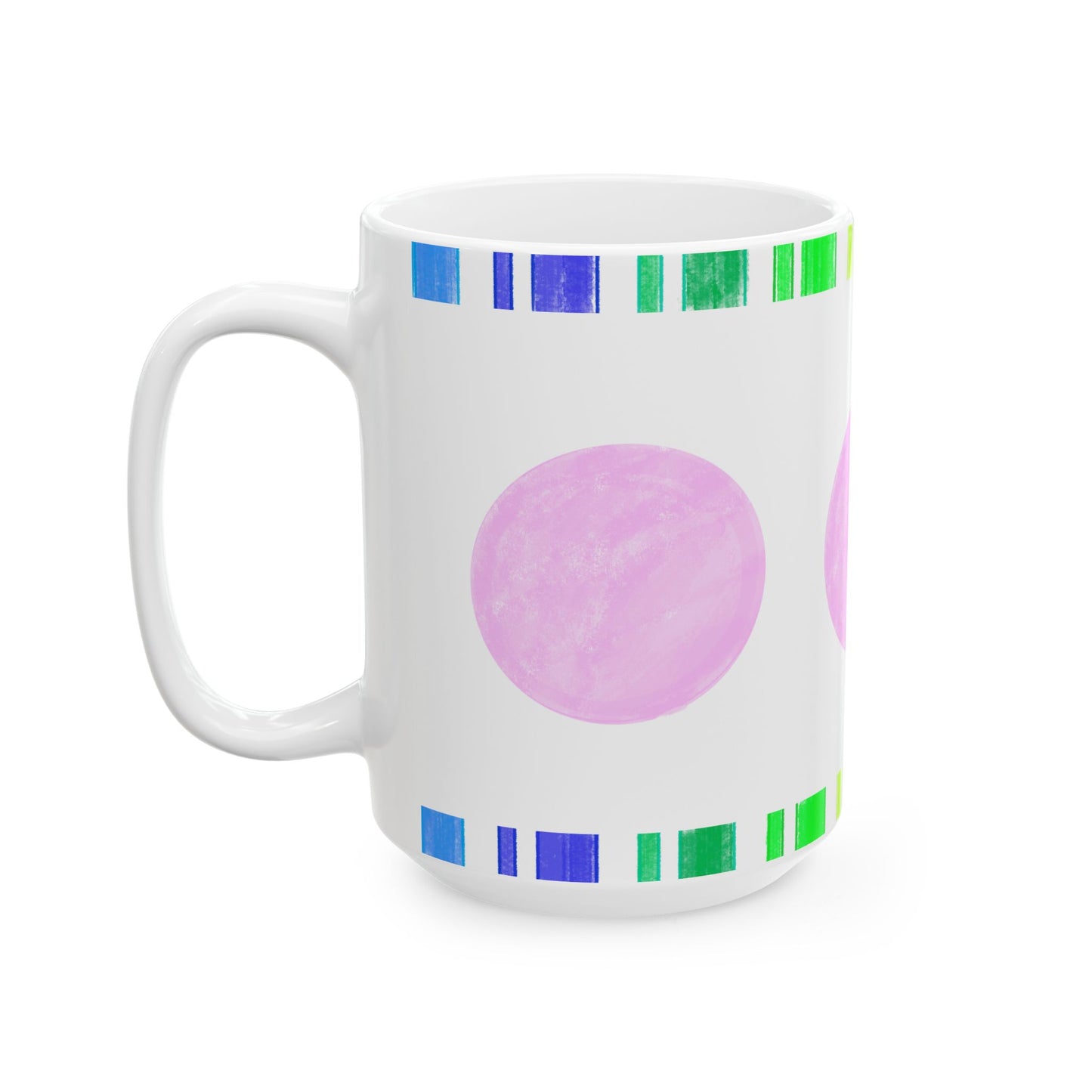 Mega Dot & Stripes Light Pink Ceramic Mug, (11oz, 15oz)