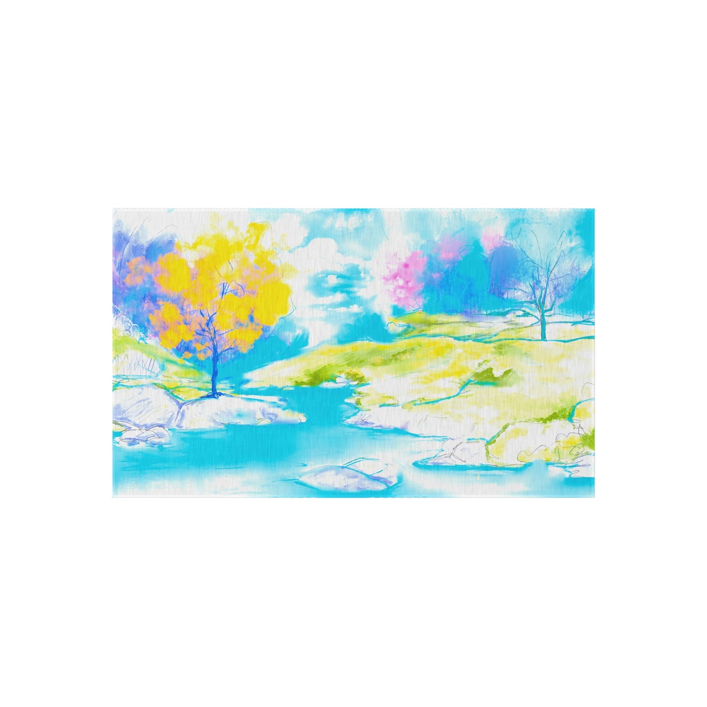 Joyful Landscapes Indoor/Outdoor Rug, Yellow and Blue, Non-Slip