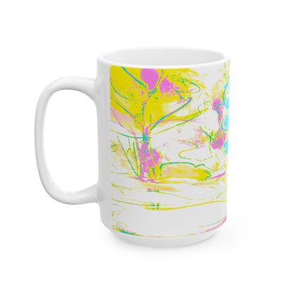 Joyful Landscapes Ceramic Mug in Yellow and Aqua, 11oz, 15oz