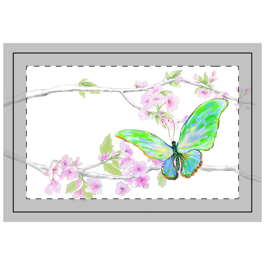 Butterfly Blossom Glide, Quilted Placemat Polyester, Green, Background Fabric Brighter White, #6