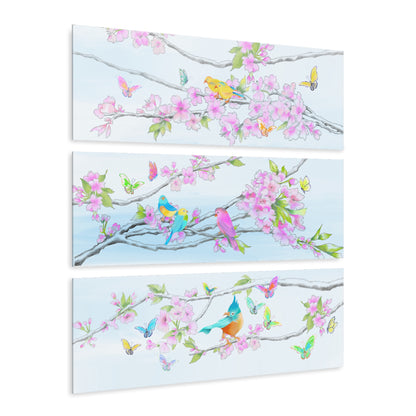 Cherry Chirp Acrylic Prints (Triptych), 6 Birds and Butterflies