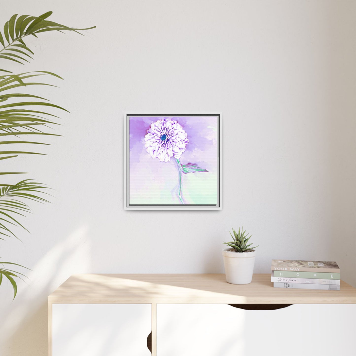 Zinnia Color Splash Matte Canvas Light Purple Framed