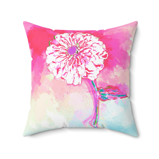 Zinnia Color Splash Spun Polyester Square Pillow, Raspberry, Pink