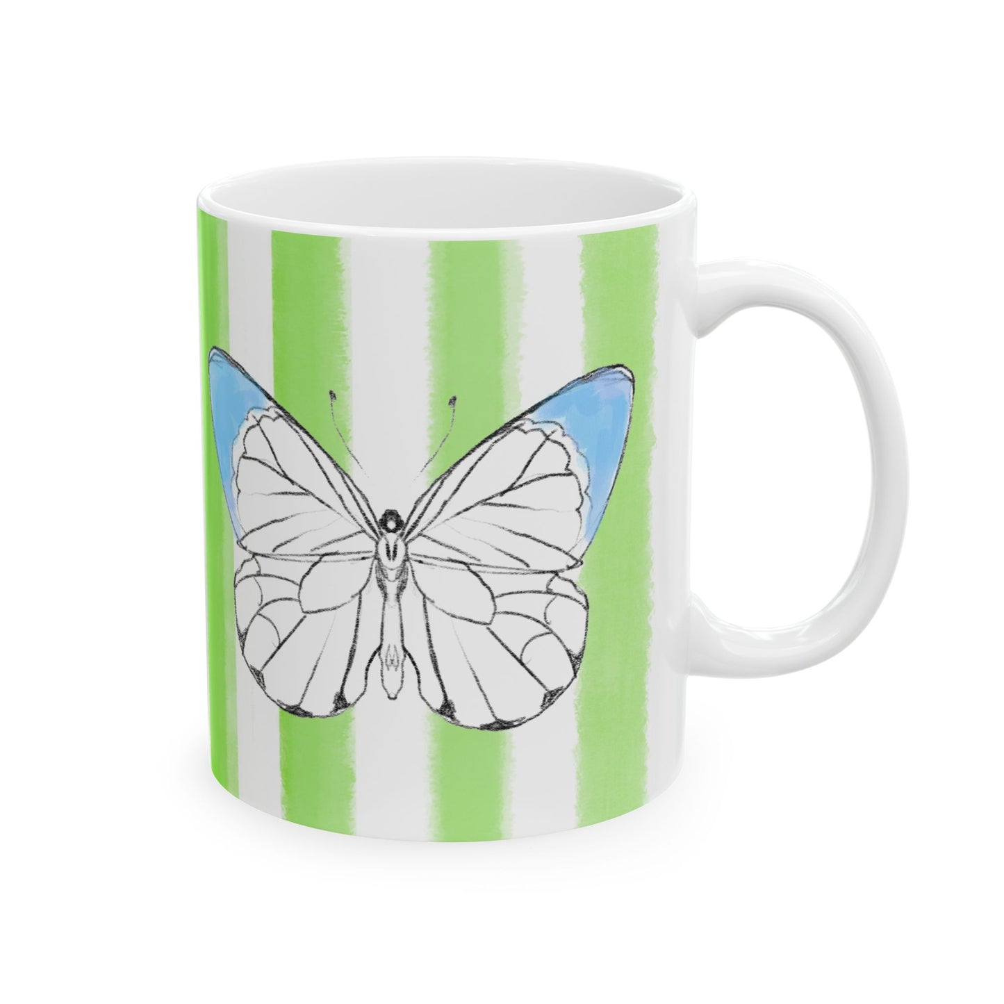 Butterfly Chroma Ceramic Mug in Aqua with Light Green Stripes