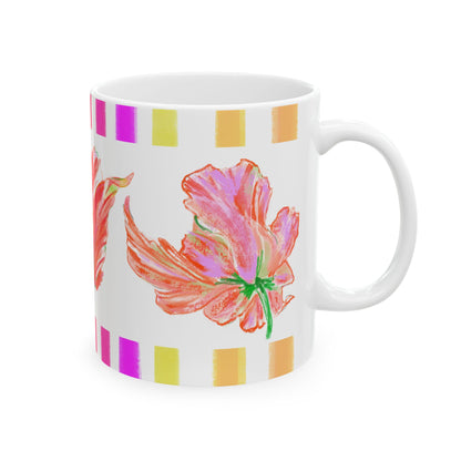 Tulip Love Ceramic Mug (11oz, 15oz) Orange, Pink
