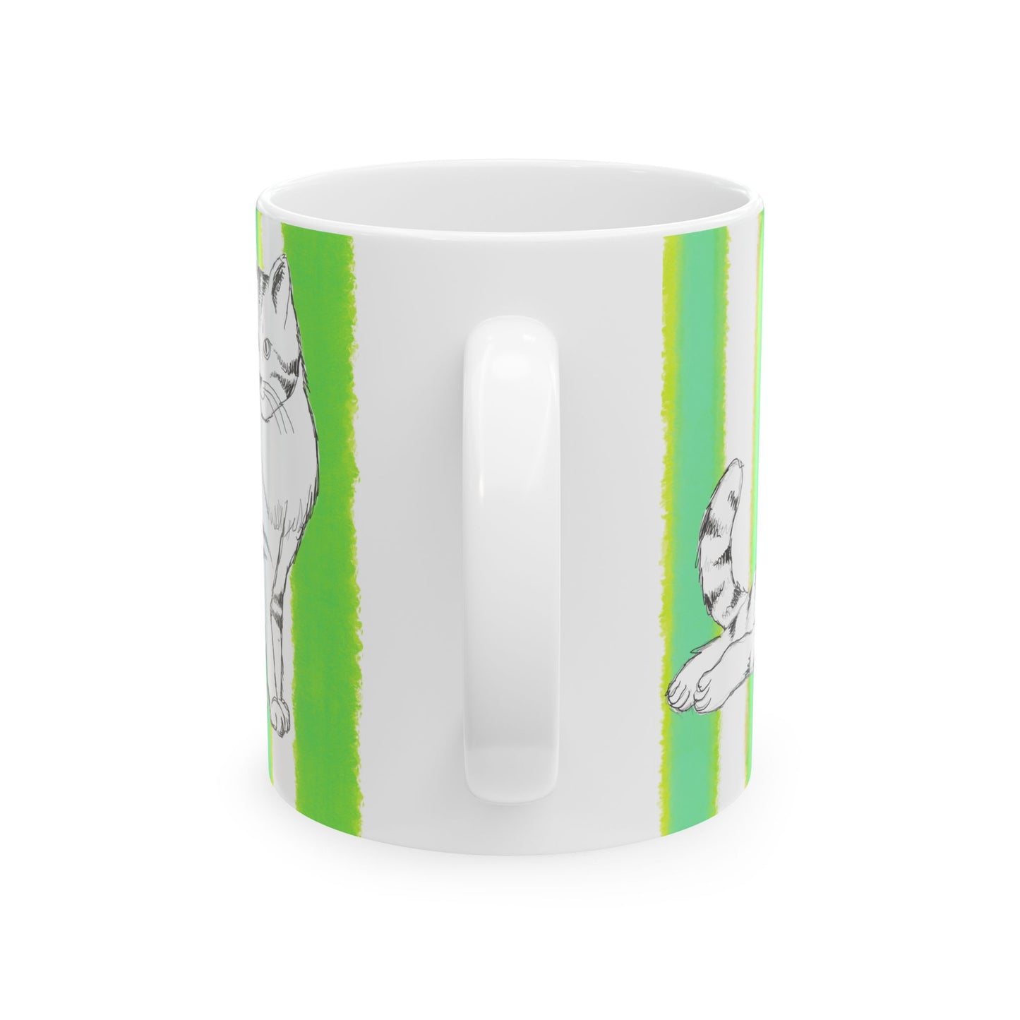 Kitty Fun Mug with Dark Green Stripes