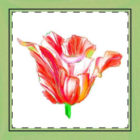 Tulip Love Poly Twill Napkin Spring Green border