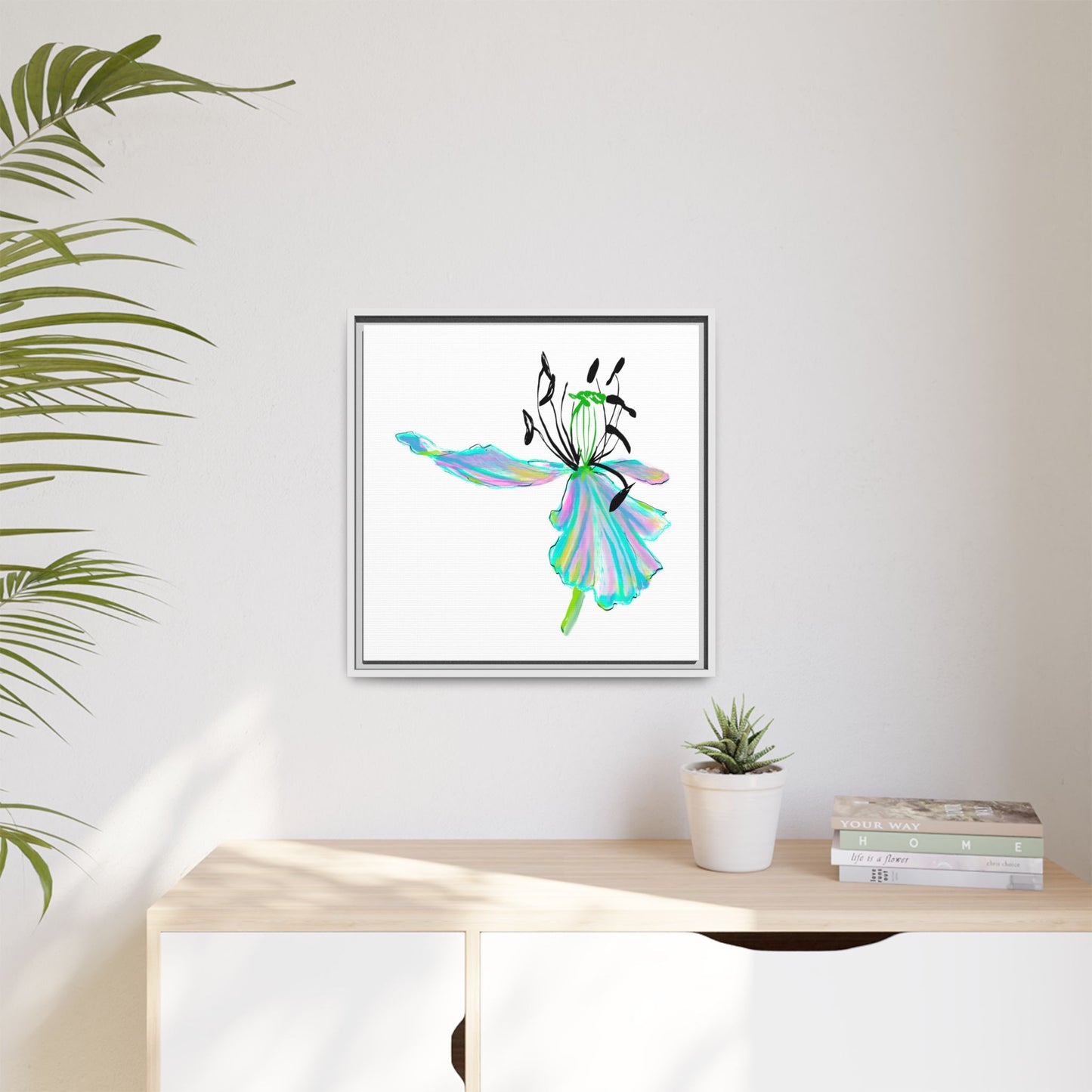 Dancing Tulips Matte Canvas, Framed (Multi-color) Aqua Blue