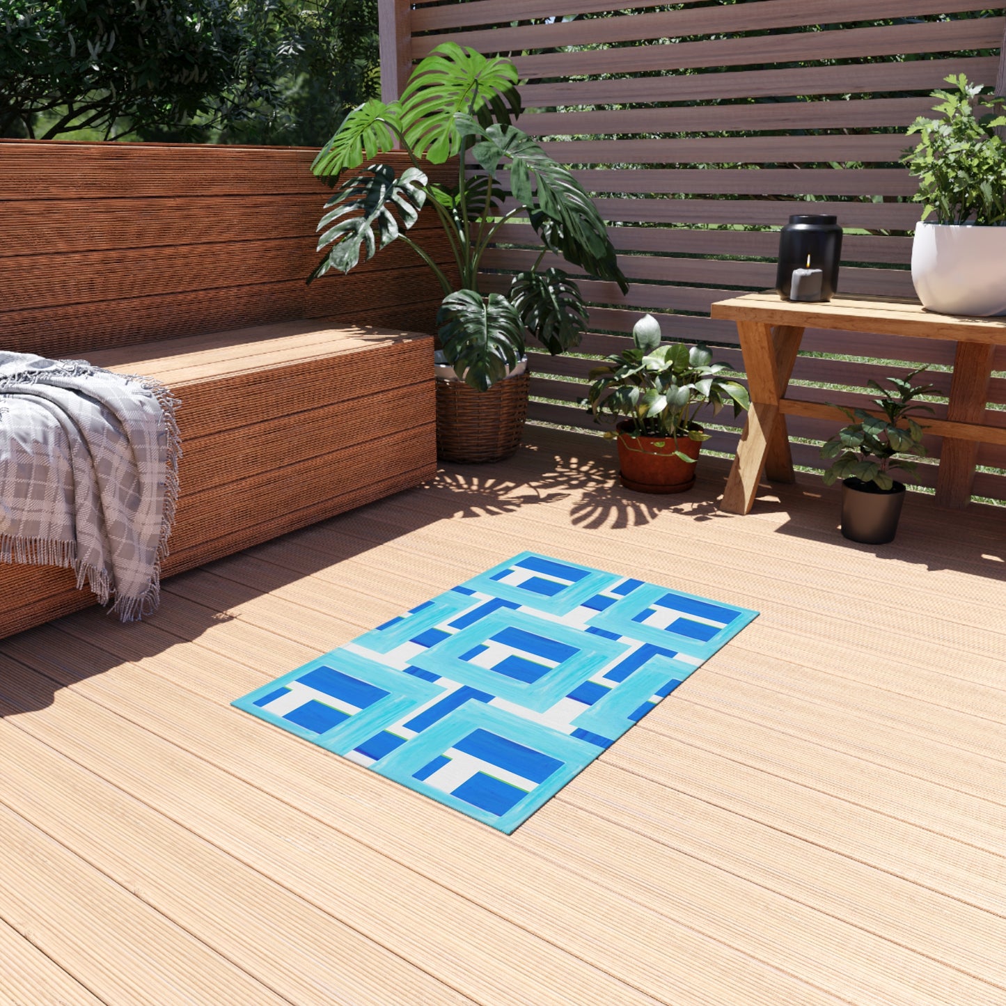 Indoor/Outdoor Rug Color Blocks Aqua & Blue