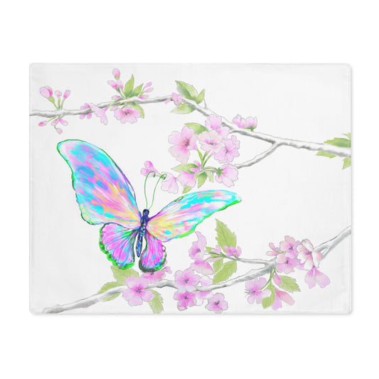 Butterfly Blossom Glide Cotton Twill Placemat, Creamier White, 1pc Blue, #1