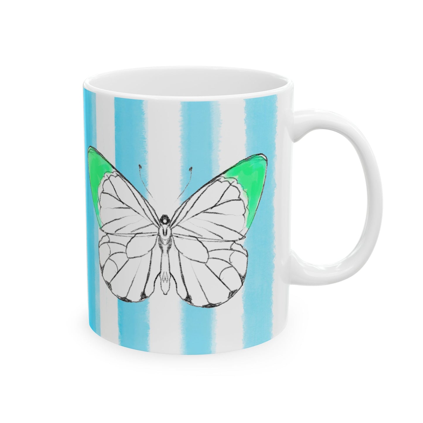 Butterfly Chroma Ceramic Mug in Light Green with Aqua Stripes
