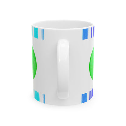 Mega Dot  & Stripes Bright Green Ceramic Mug, (11oz, 15oz)