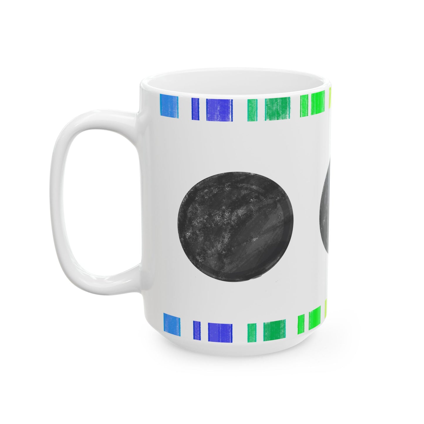 Mega Dot & Stripes Black Ceramic Mug, (11oz, 15oz)