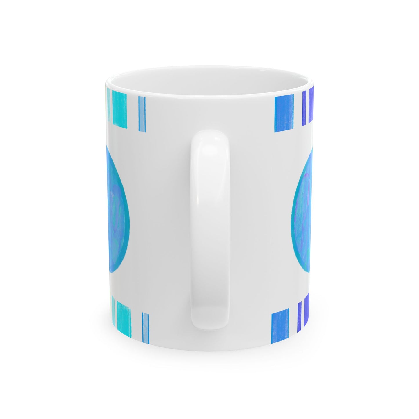 Mega Dot & Stripes Medium Blue Ceramic Mug, (11oz, 15oz)