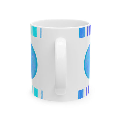 Mega Dot & Stripes Medium Blue Ceramic Mug, (11oz, 15oz)