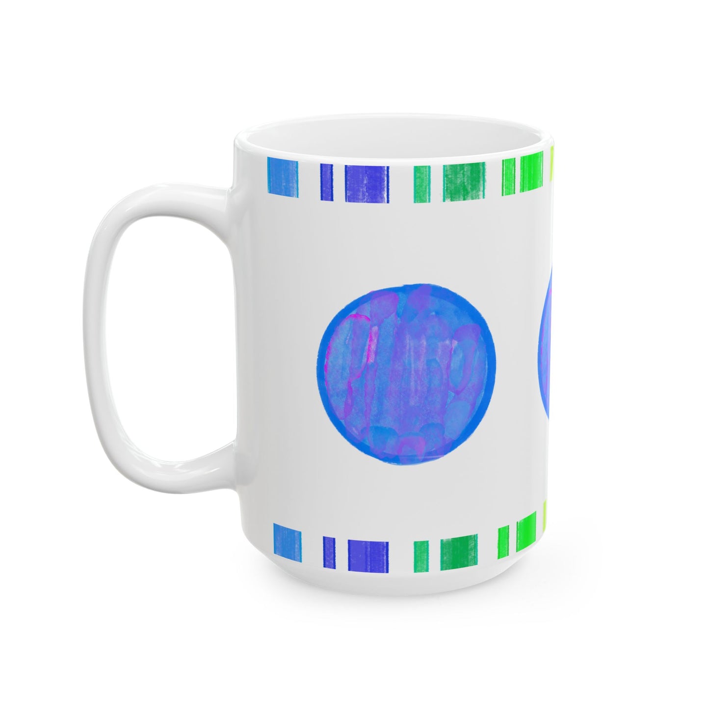 Mega Dot & Stripes Royal Ceramic Mug, (11oz, 15oz)