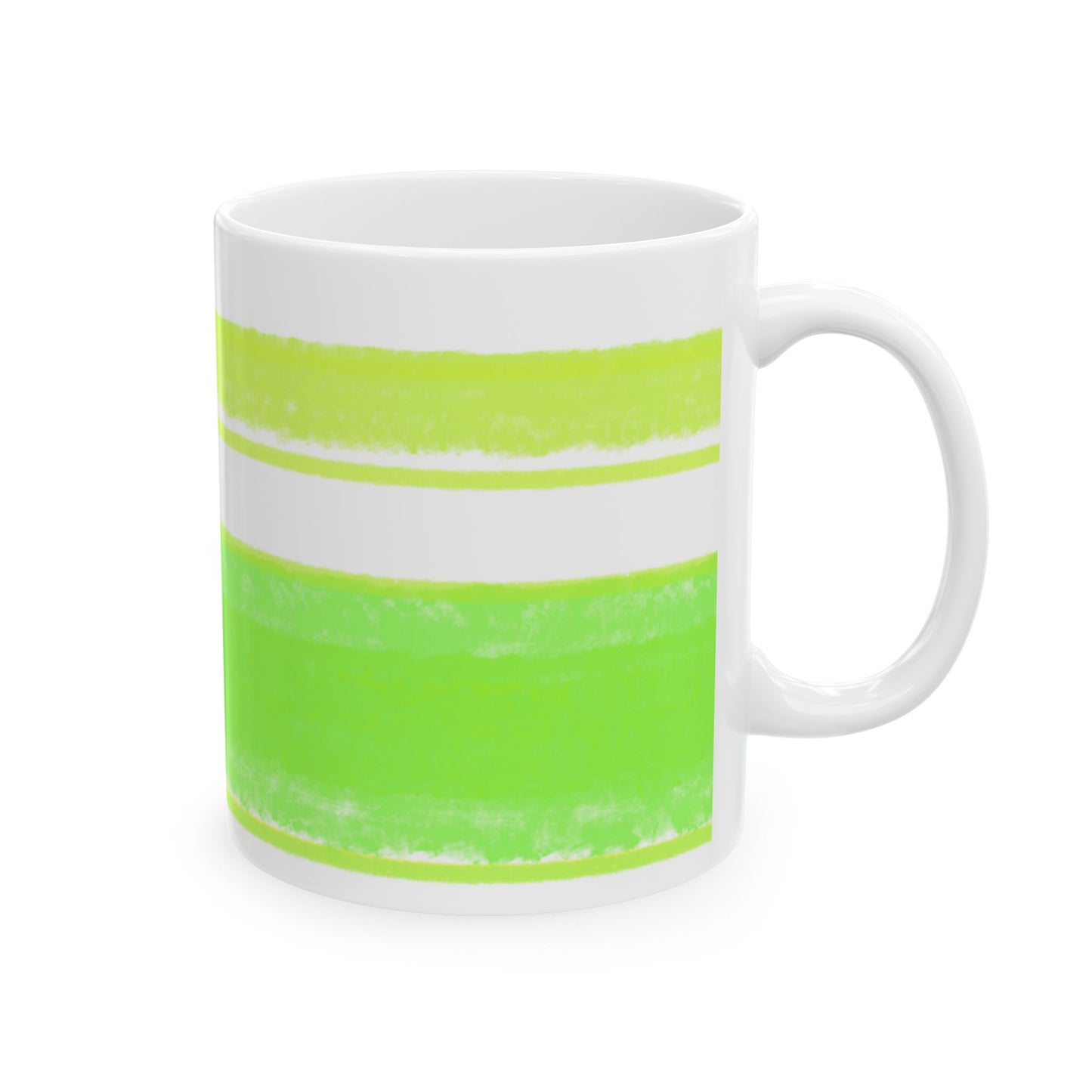 Mega Stripe Kitty Butterfly Flutter Ceramic Mug Yellow Green