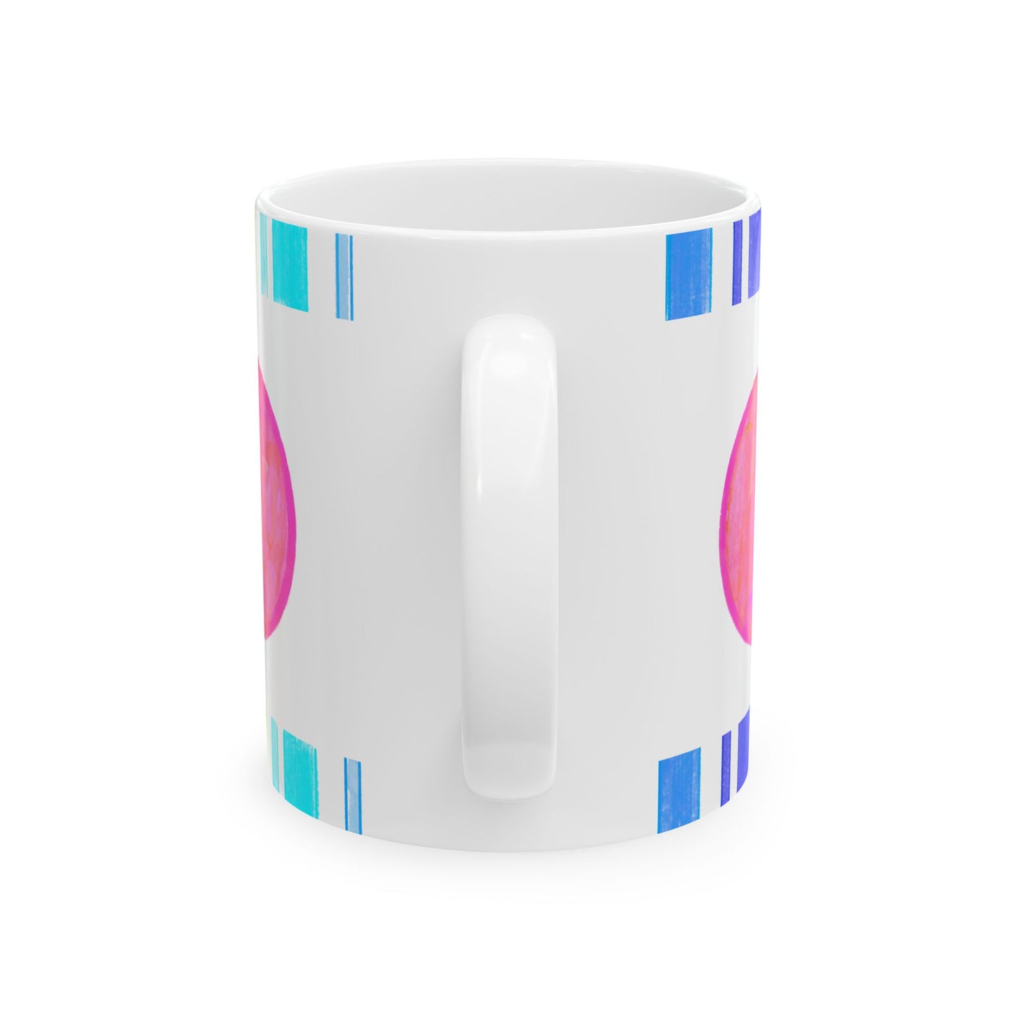 Mega Dot & Stripes border Coral Ceramic Mug, (11oz, 15oz)