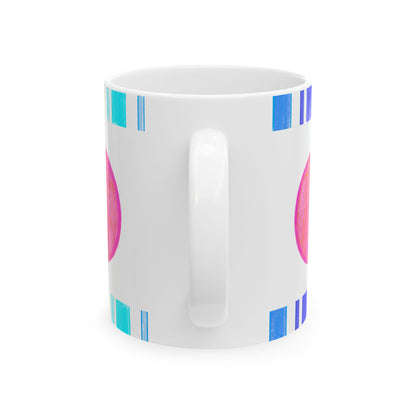 Mega Dot & Stripes border Coral Ceramic Mug, (11oz, 15oz)