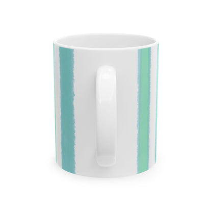 Watercolor Stripes Ceramic Mug in Green Aqua