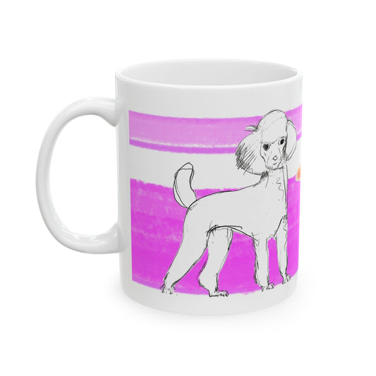 Mega Stripe Dogi Butterfly Flutter Ceramic Mug, (11oz, 15oz),  Purplish Pink Poodle