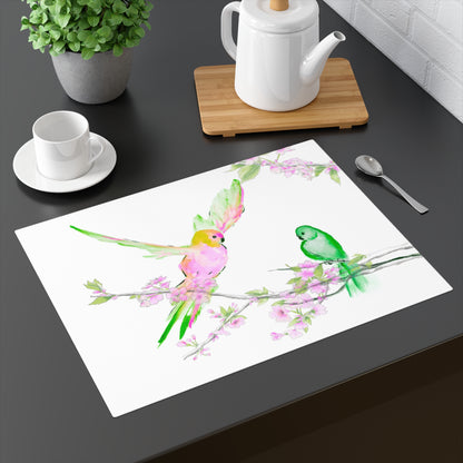 Blossoms & Birds in Pink Placemat, 1pc, Cotton, Creamy Background fabric, #2 Right Side of Table