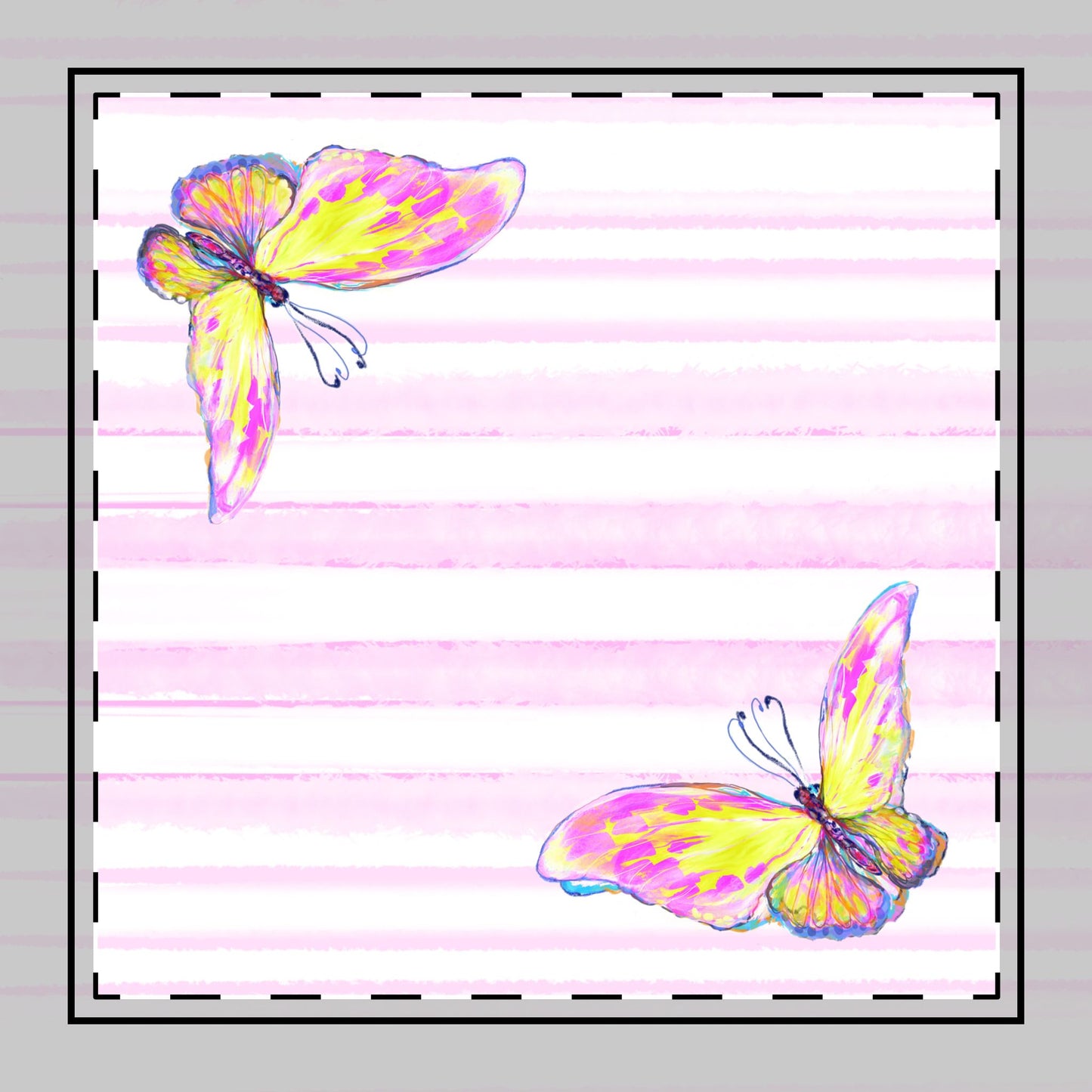 Butterfly Blossom Whirl Cotton Twill Napkin, Pink/Yellow, Fabric Background Creamy White, #3