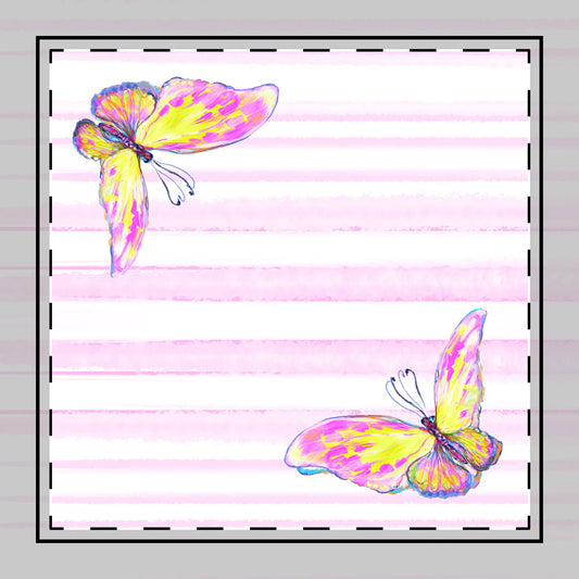 Butterfly Blossom Whirl Cotton Twill Napkin, Pink/Yellow, Fabric Background Creamy White, #3