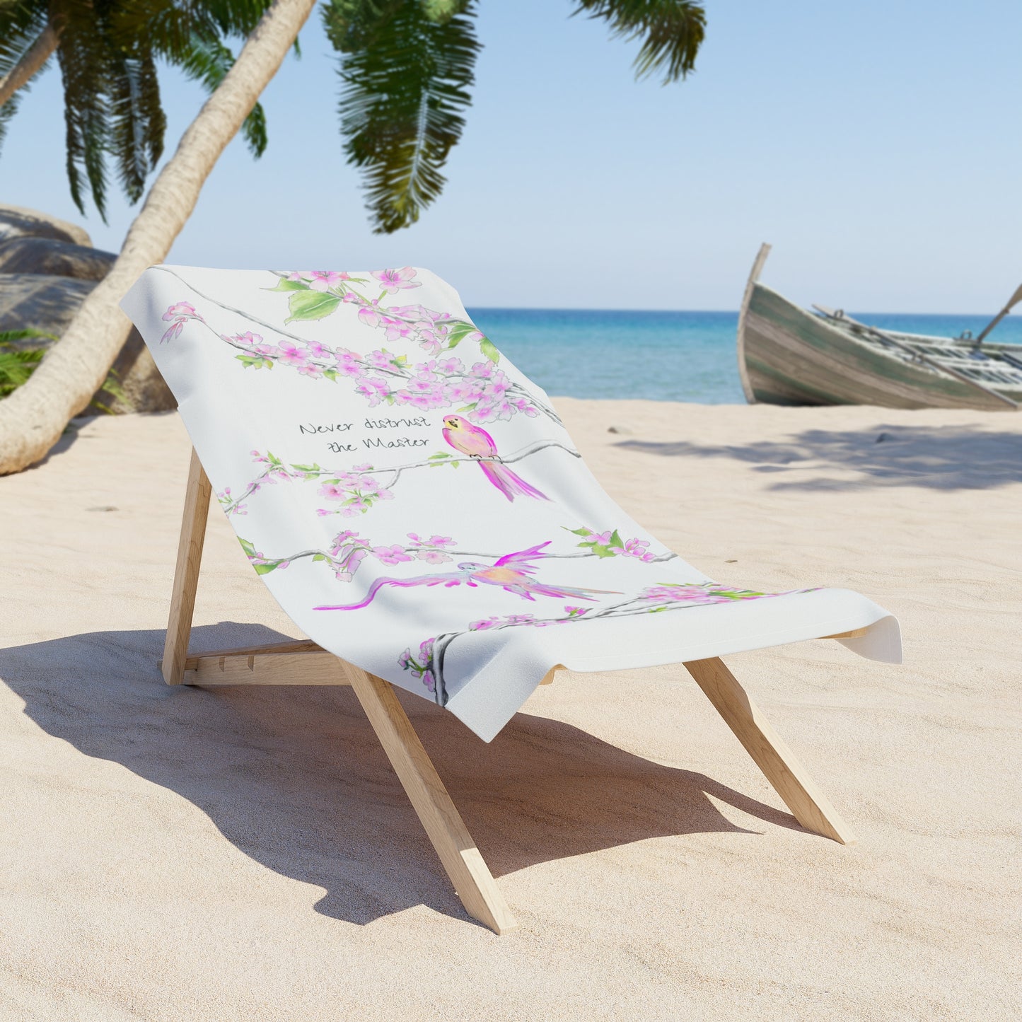 Cherry Chirp Beach/Bath Towel  30 x60, "Never mistrust the Master"