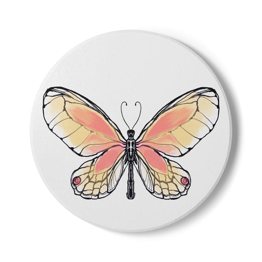 Butterfly Blossom Romp Ceramic Coaster, Yellow Orange