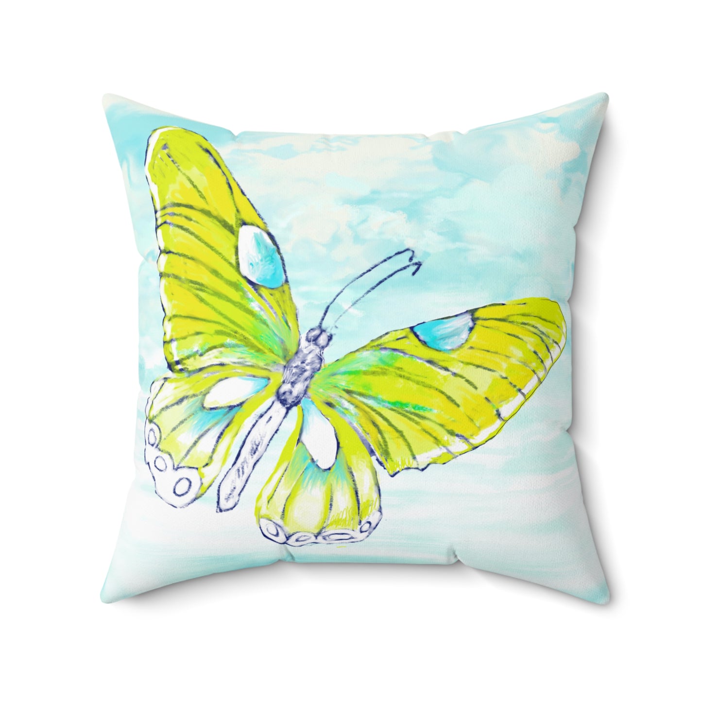 Square Pillow Butterfly Flutter Right facing Bright Yellow