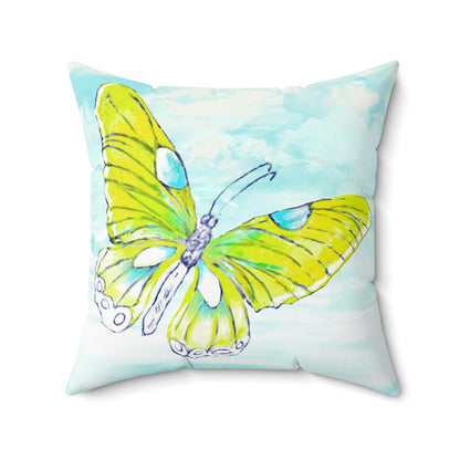 Square Pillow Butterfly Flutter Right facing Bright Yellow