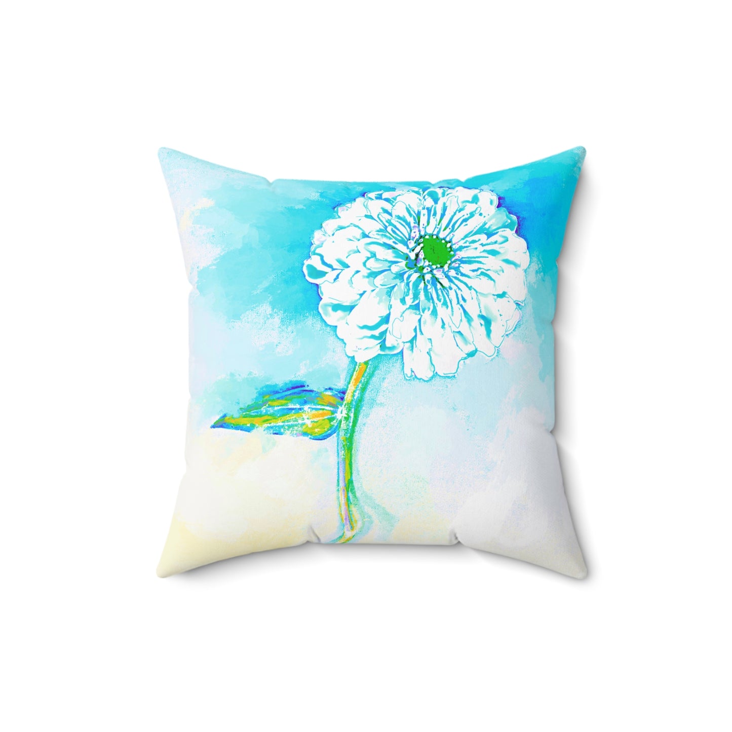 Zinnia Quiet Reflection Spun Polyester Square Pillow in Blue "Blessed be the name of the Lord"