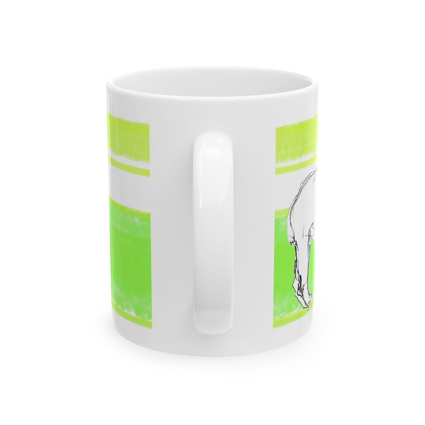 Mega Stripe Dogi Butterfly Flutter Ceramic Mug, (11oz, 15oz) Yellow Green Bulldog