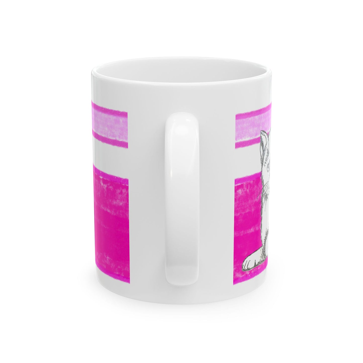 Mega Stripe Kitty Butterfly Flutter Ceramic Mug Raspberry Pink