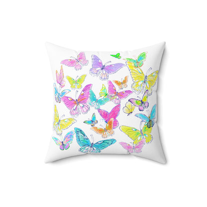 Dogi Butterfly Flutter Spun Polyester Square Pillow. Multi-Color Butterflies, Dalmatian