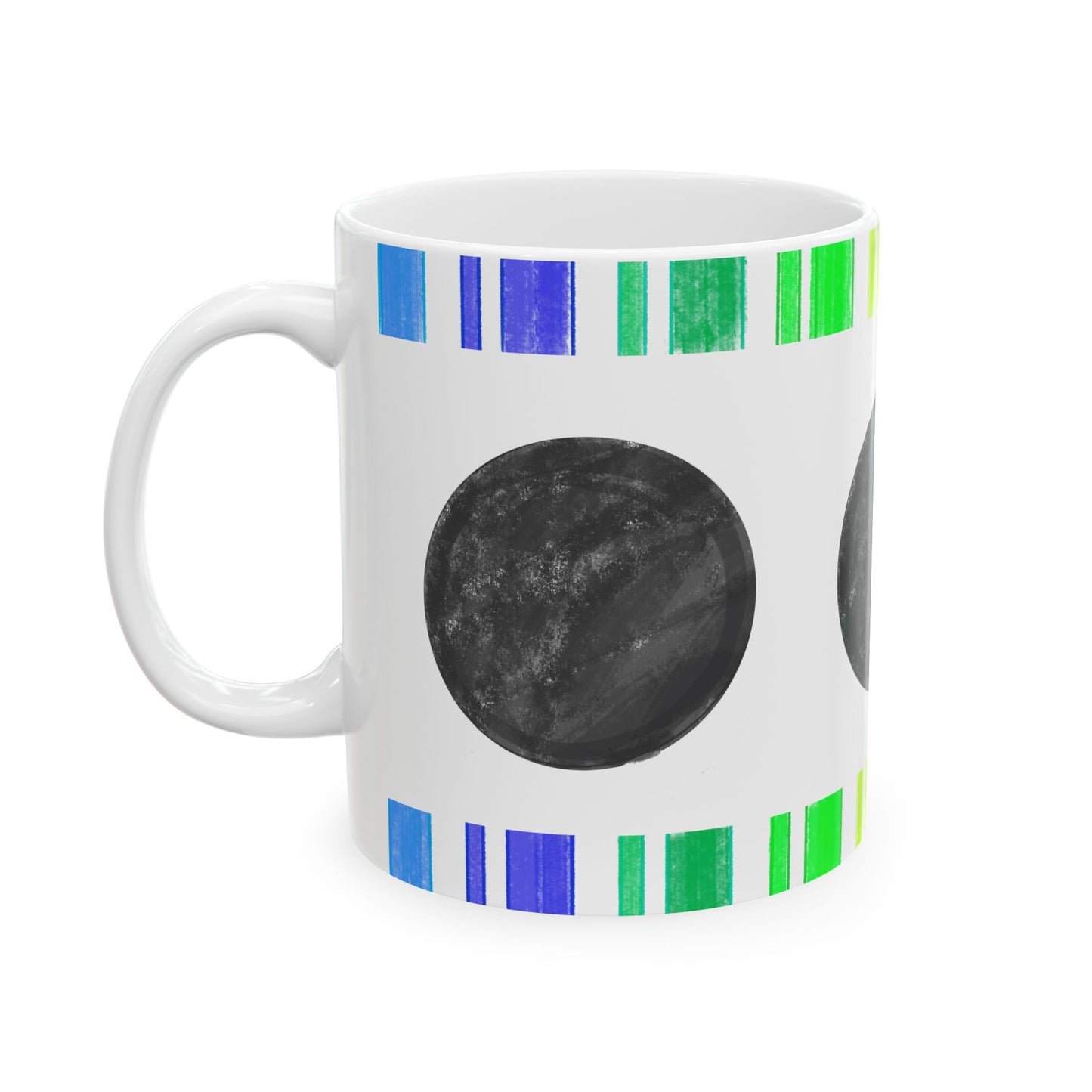 Mega Dot & Stripes Black Ceramic Mug, (11oz, 15oz)
