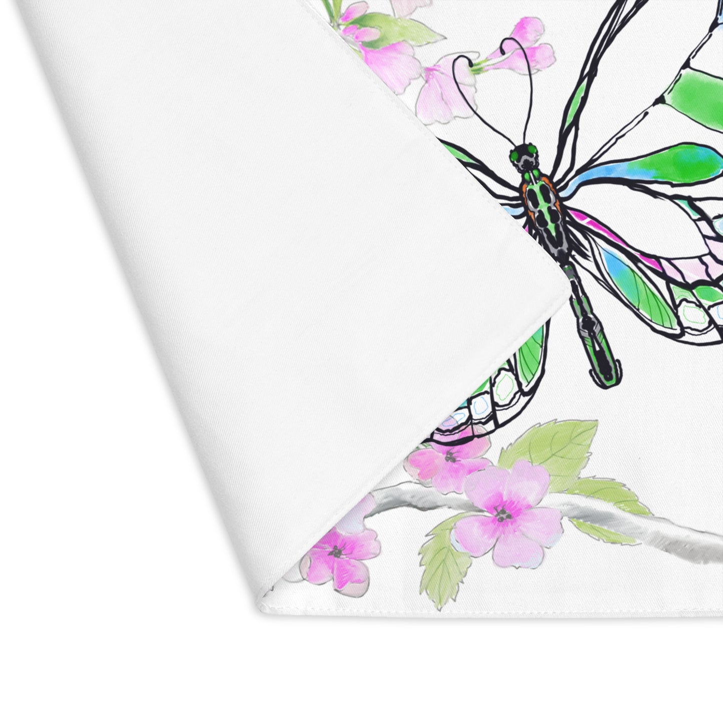 Butterfly Blossom Romp Cotton Twill Placemat, 1pc Green #8 Left side of table