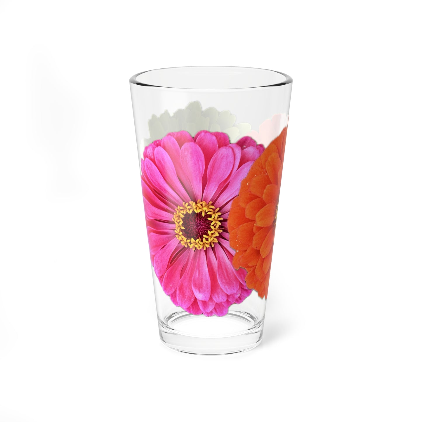 Zinnia Pint Glass Yellow Orange Pink