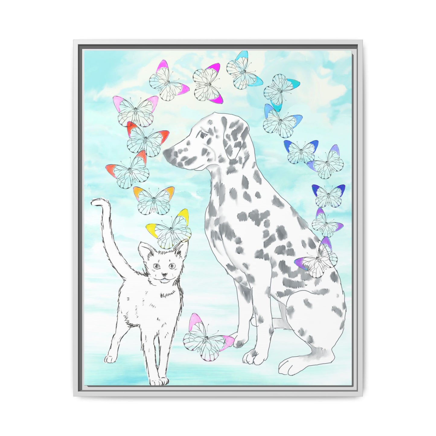 Butterfly Chroma Friendship Matte Canvas, Framed  (White)