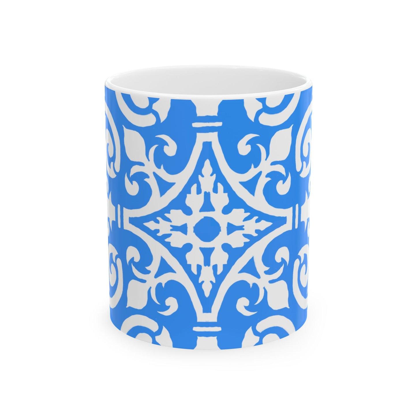 Scrollwork Ceramic Mug Cornflower Blue