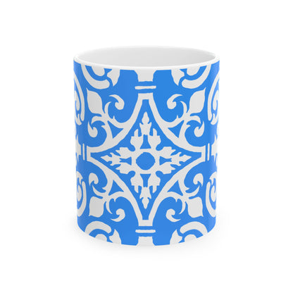 Scrollwork Ceramic Mug Cornflower Blue
