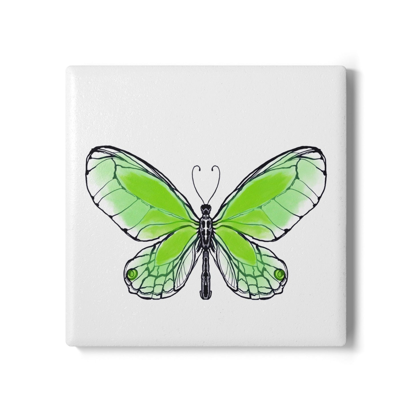 Butterfly Blossom Romp Ceramic Coaster, Green