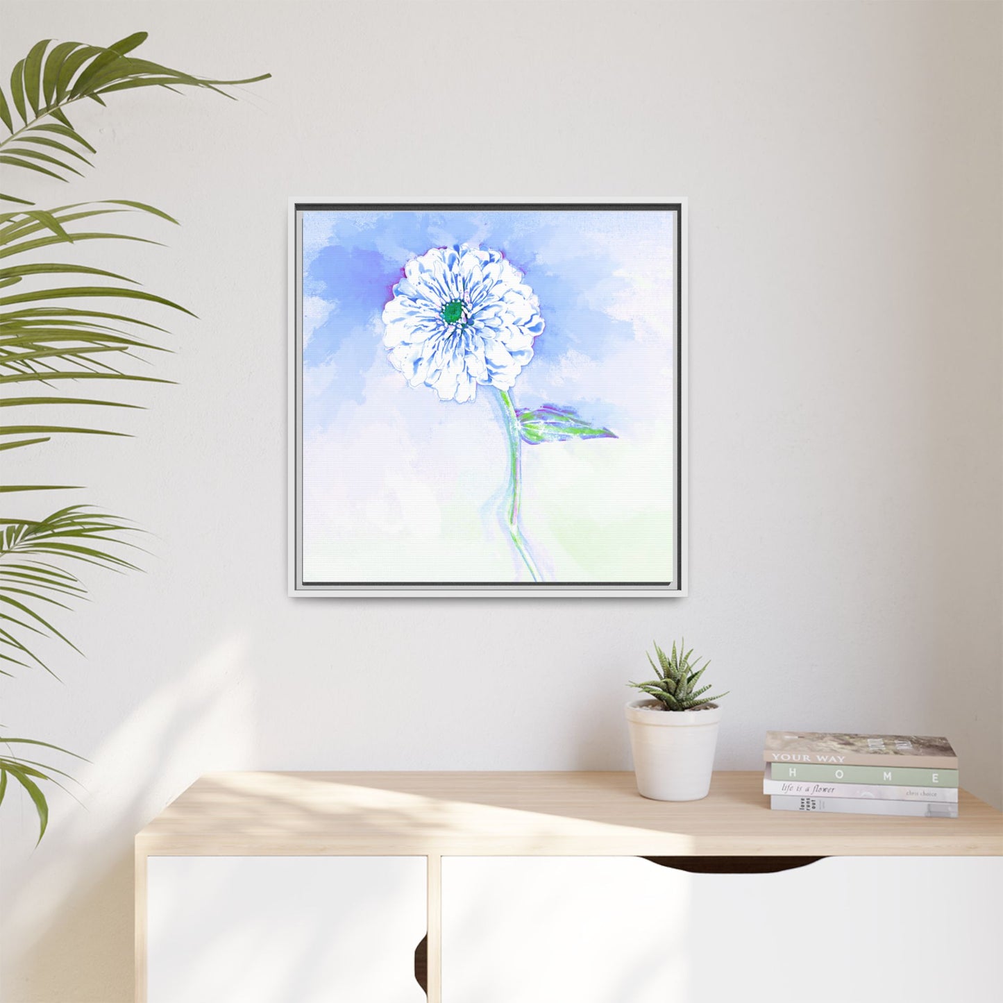 Zinnia Color Splash Matte Canvas Soft Blue Framed