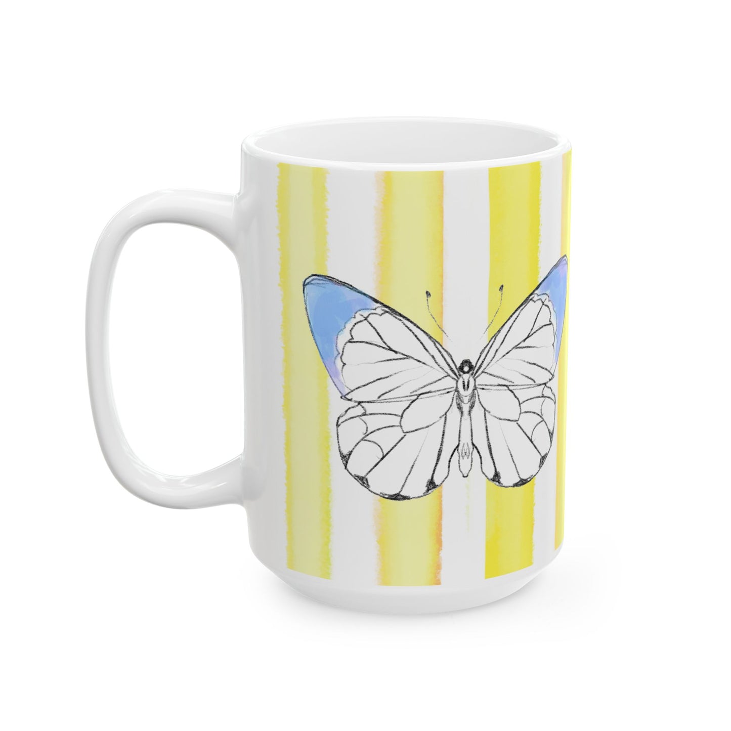 Butterfly  Chroma Ceramic Mug in Periwinkle with Yellow Stripes