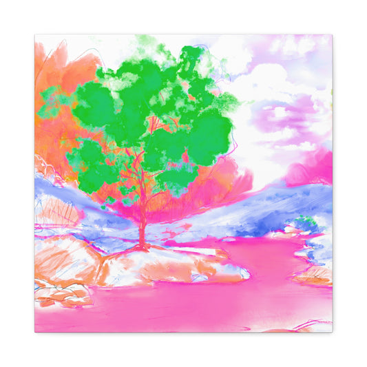 Joyful Landscape Matte Canvas, Stretched, 1.25" Med Green, Raspberry, Orange