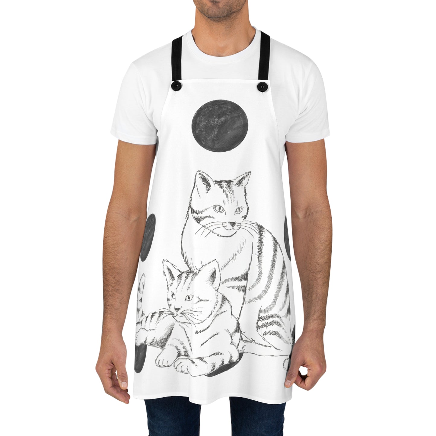 Kitty Fun, Apron, Black Polka Dots
